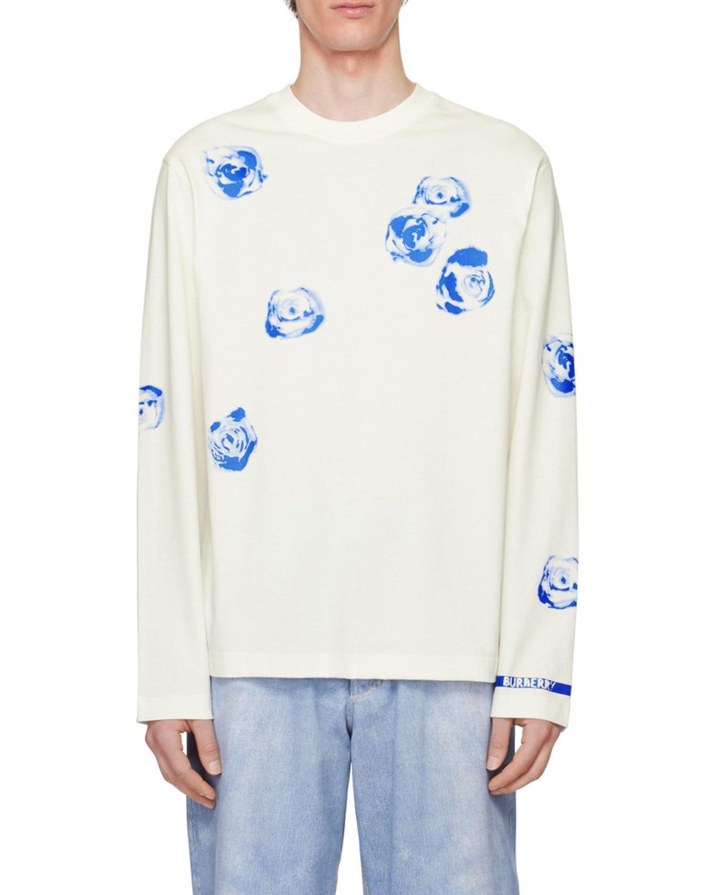 Burberry White Rose-Print Cotton T-Shirt for men
