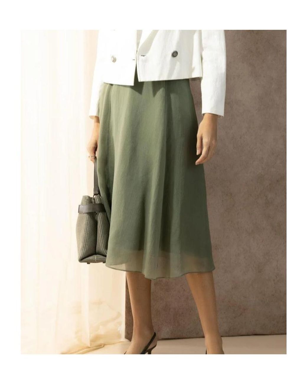 Brunello Cucinelli Green Flared Hem Midi Skirt