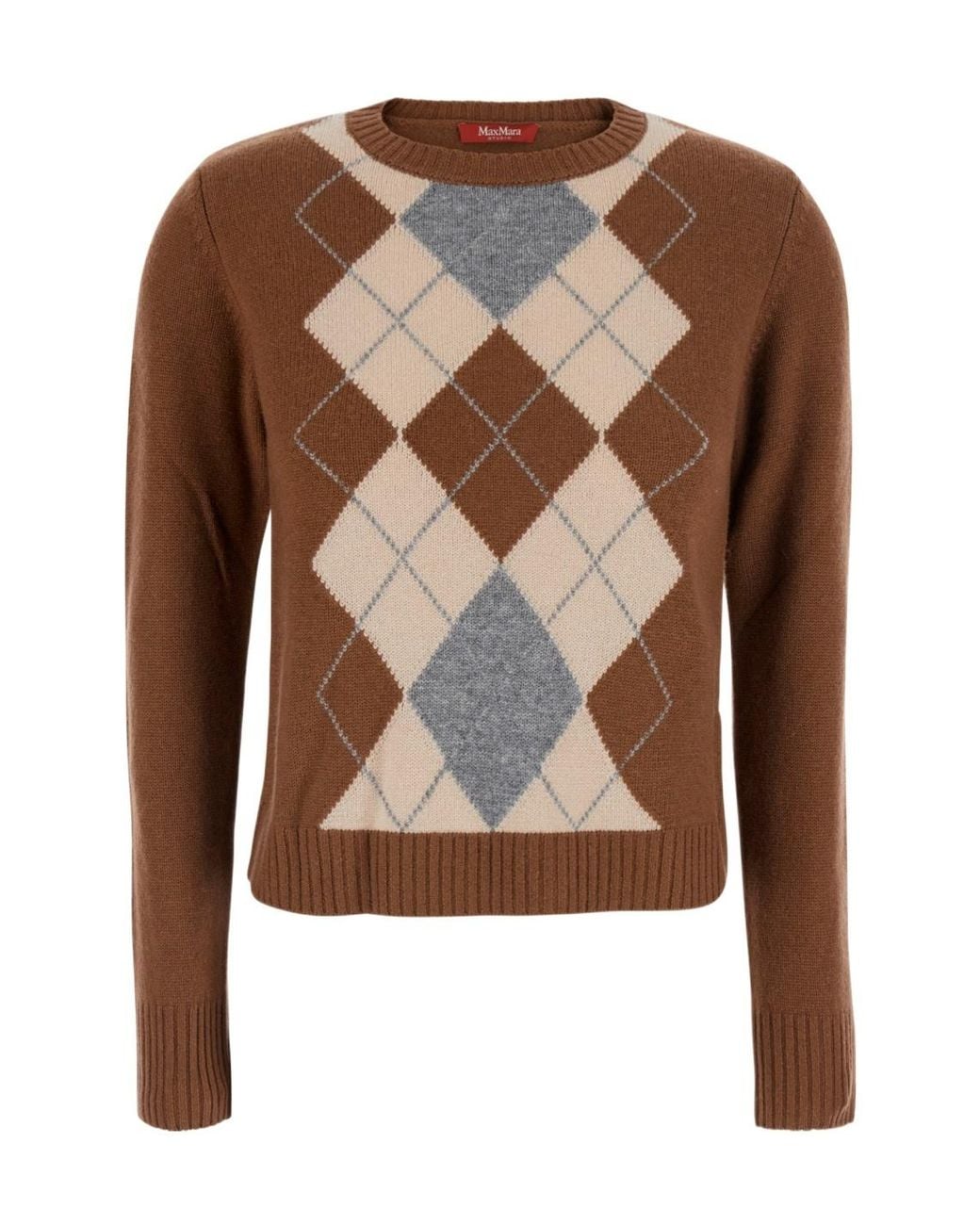 Max Mara Brown Argyle-Pattern Sweater