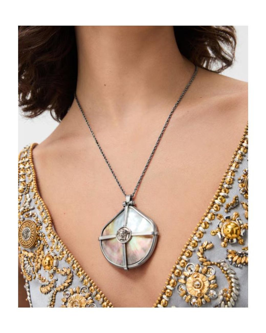 Versace White Medusa Mother-Of-Pearl Pendant Necklace