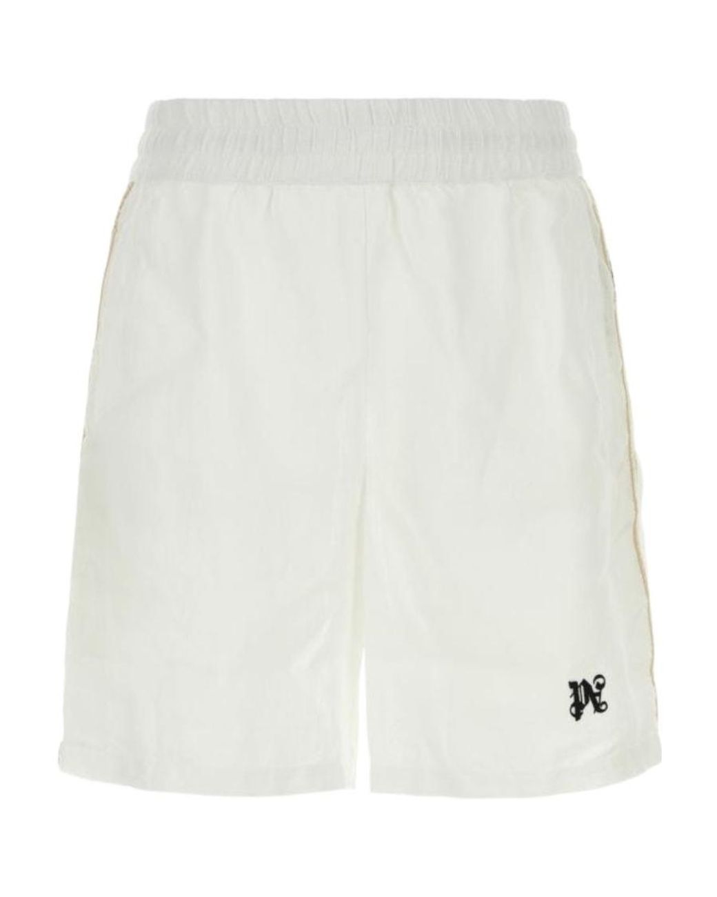Palm Angels White Logo Embroidered Striped Shorts for men