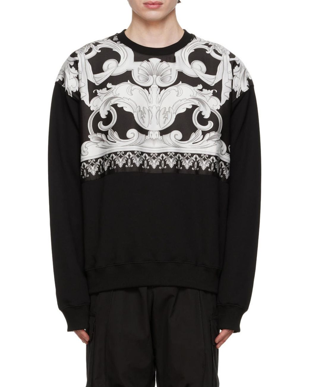 Versace Black Baroque-Print Detail Sweatshirt for men