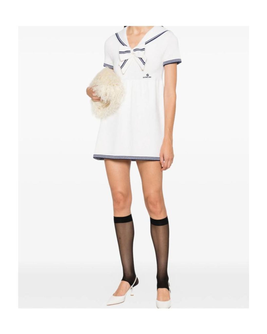 ShuShu/Tong White Bow-Detail Sailor-Collar Mini Dress