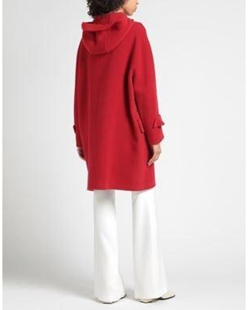 Max Mara Red Minimalist Double-Breasted Hooded Coat