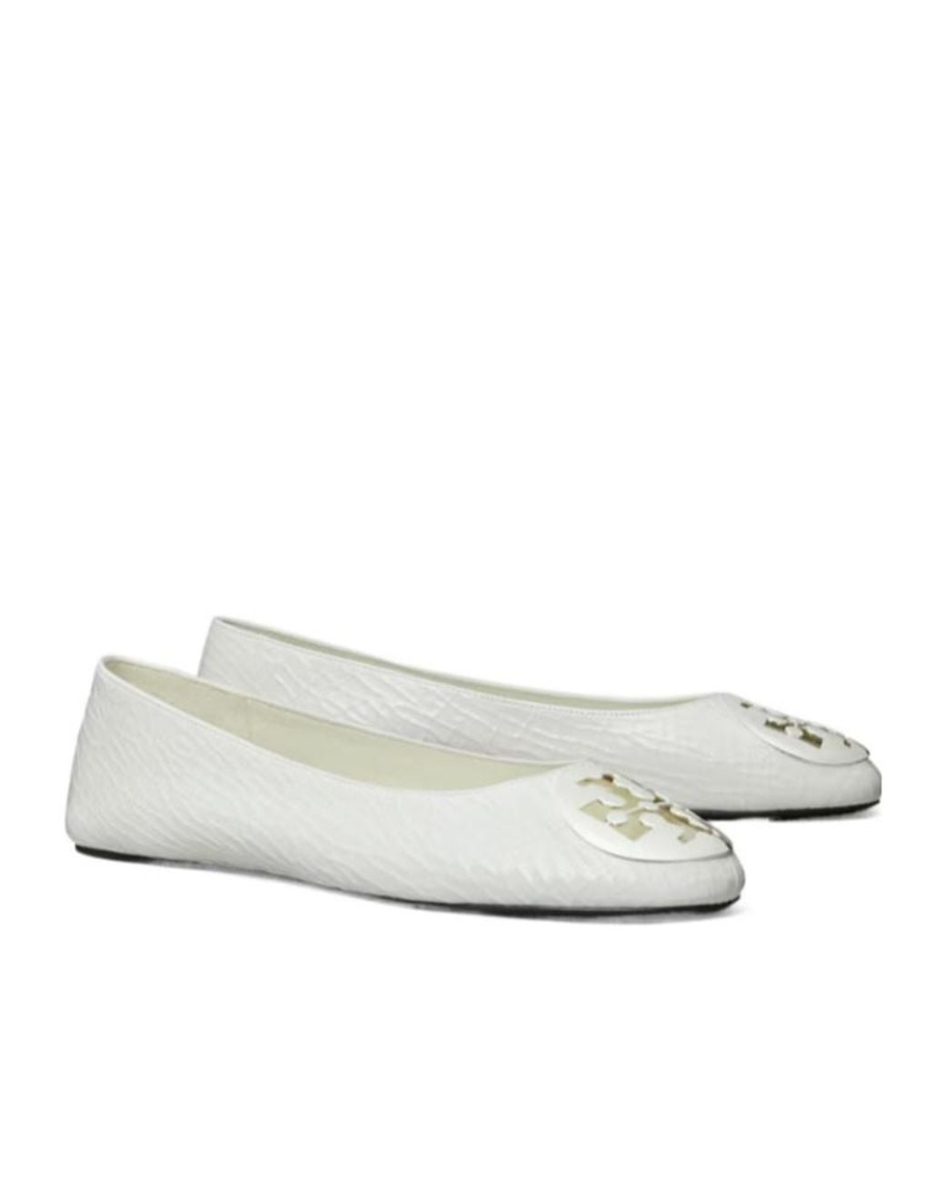 Tory Burch White Reva Logo Ballet Flats
