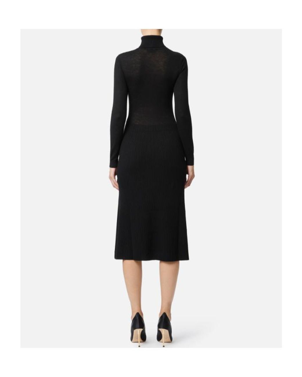 Elisabetta Franchi Black Long-Sleeved Midi Dress