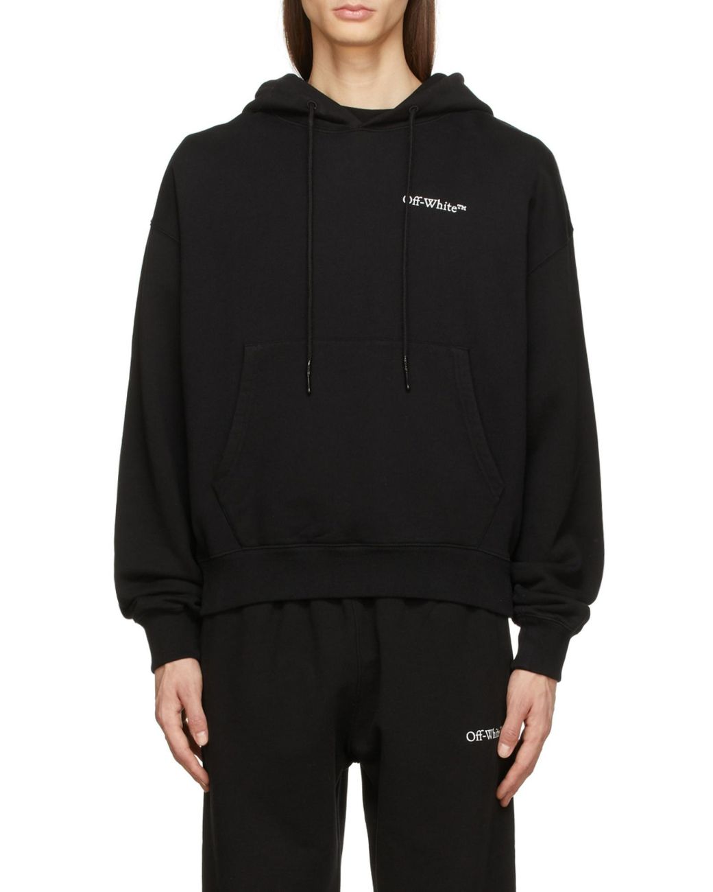 Off-White c/o Virgil Abloh Black Logo Printed Drawstring Hoodie for men