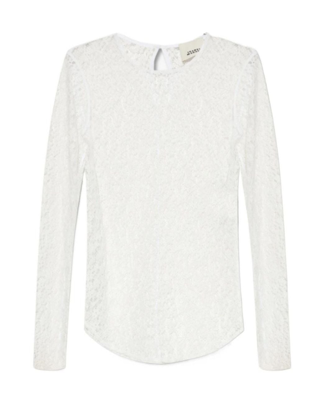 Isabel Marant White Toyela Lace Crewneck Top