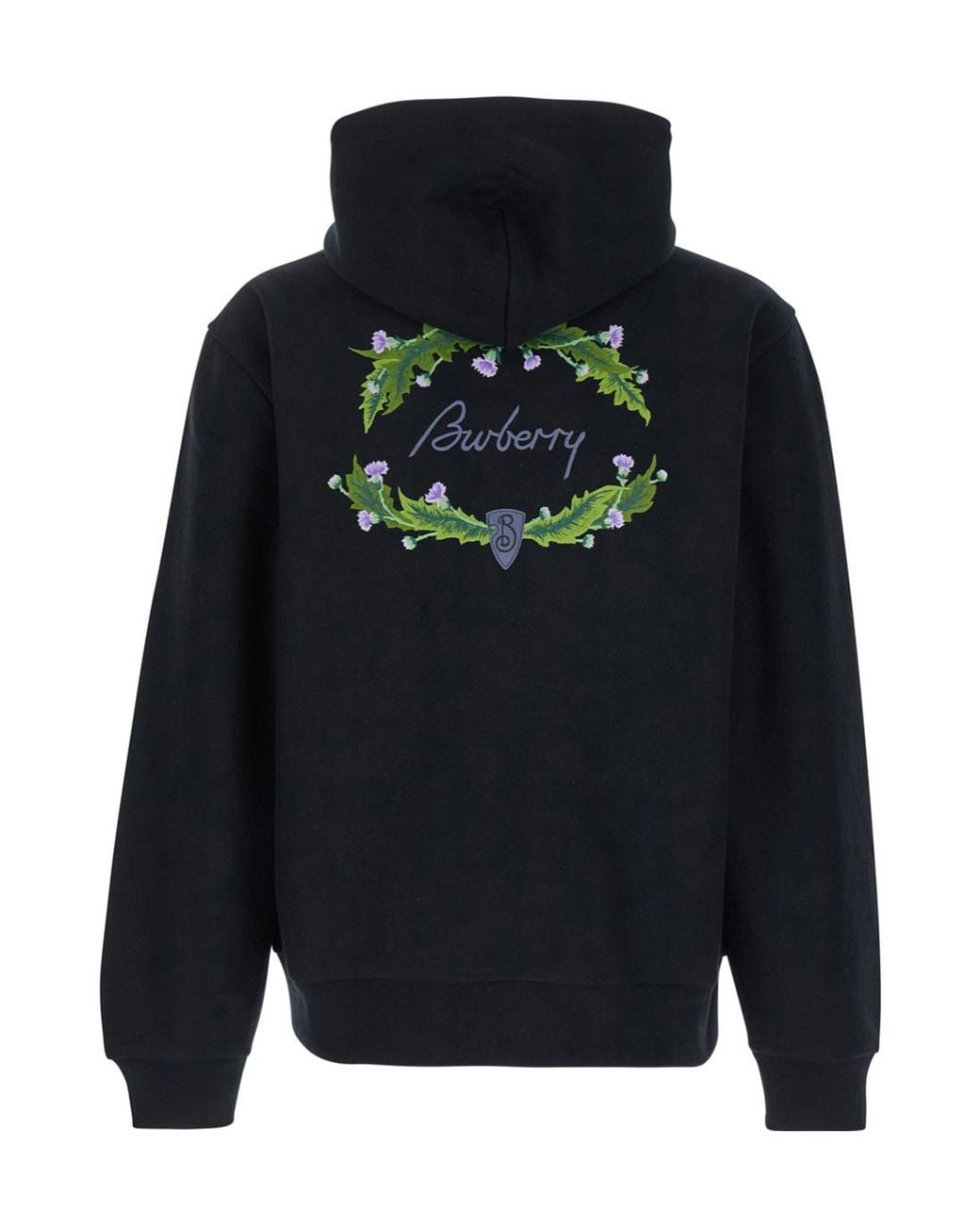 Burberry Blue Logo Embroidered Zip-Up Drawstring Hoodie for men