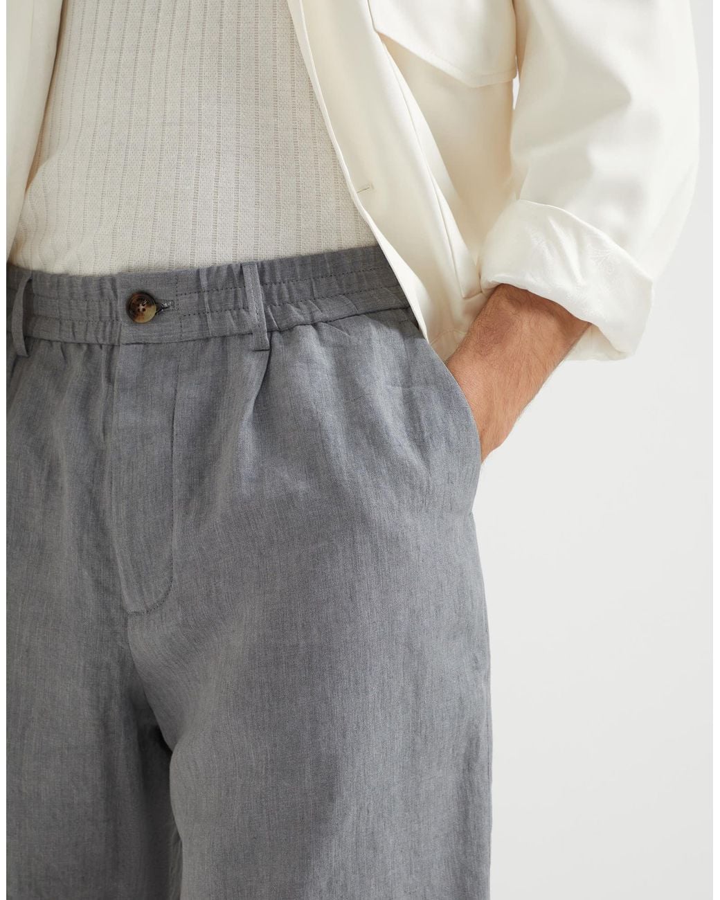 Brunello Cucinelli Gray Linen Shorts for men