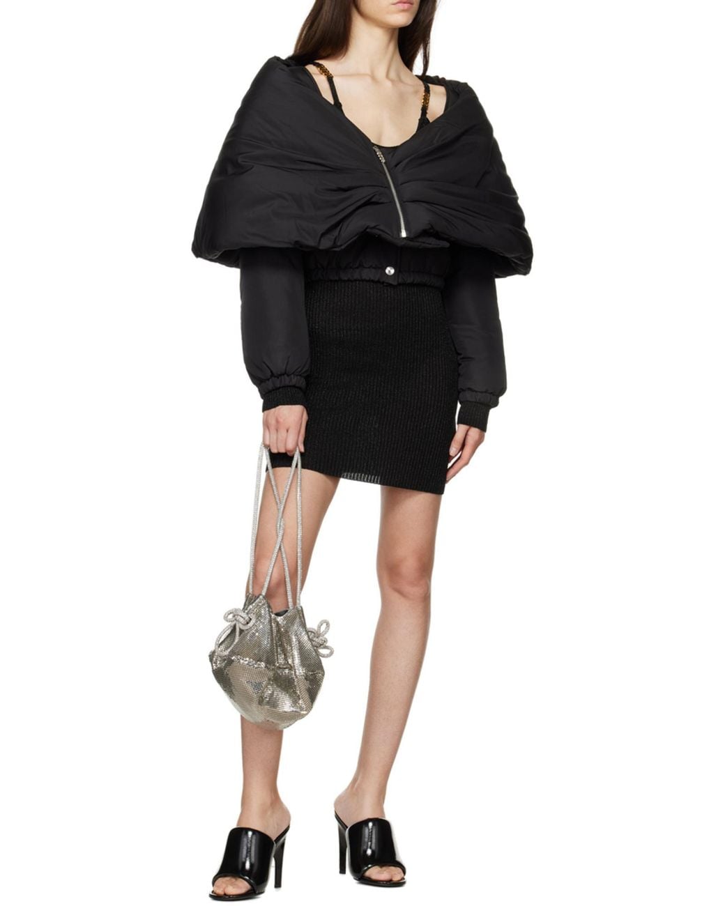 Gcds Black Cold-Shoulder Knitted Dress