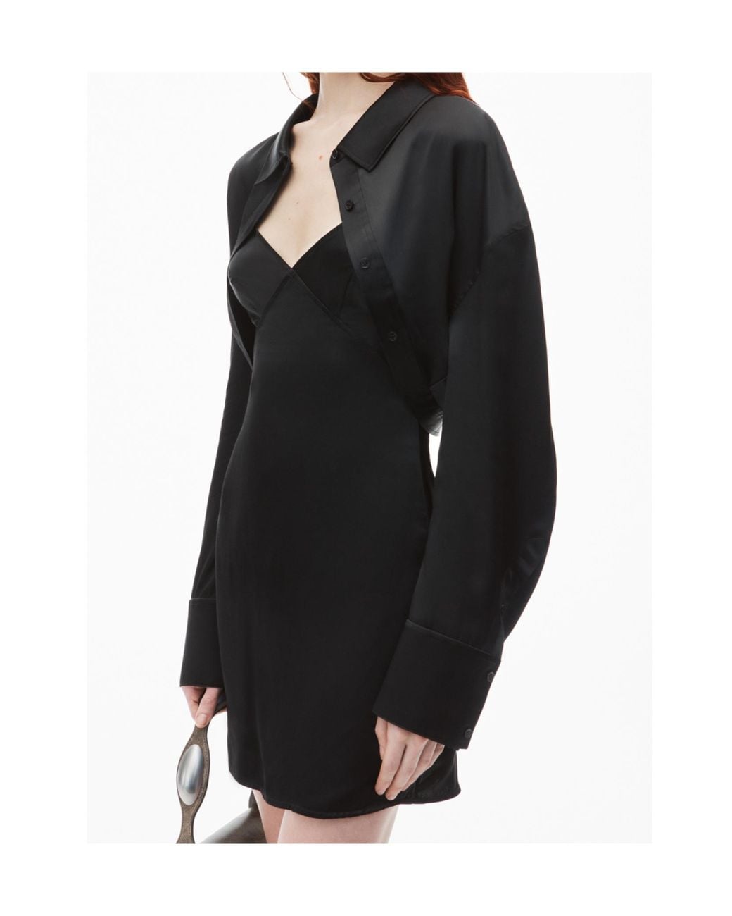 Alexander Wang Black Pre-Styled Satin Bolero Slip Dress