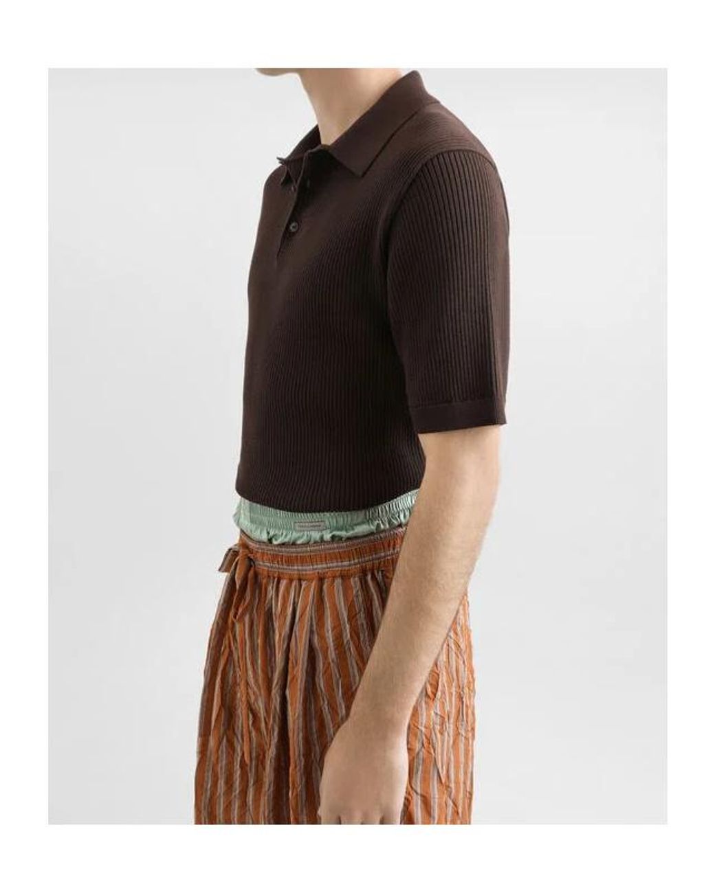Dolce & Gabbana Brown Ribbed Polo Knitted Top for men