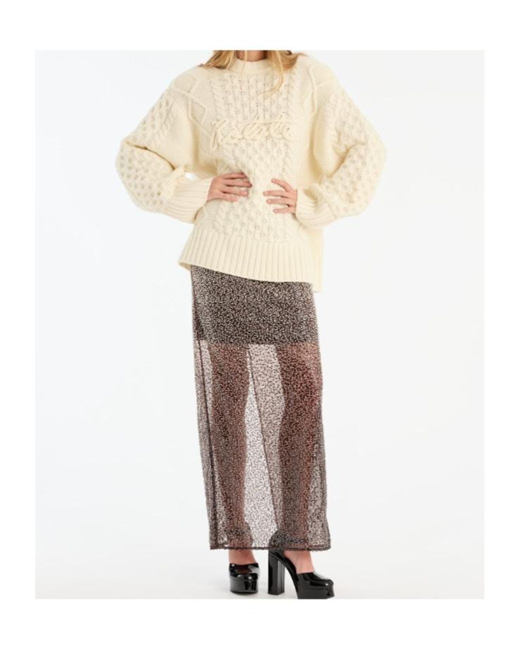 ROTATE BIRGER CHRISTENSEN White Cable-Knit Crew-Neck Sweater