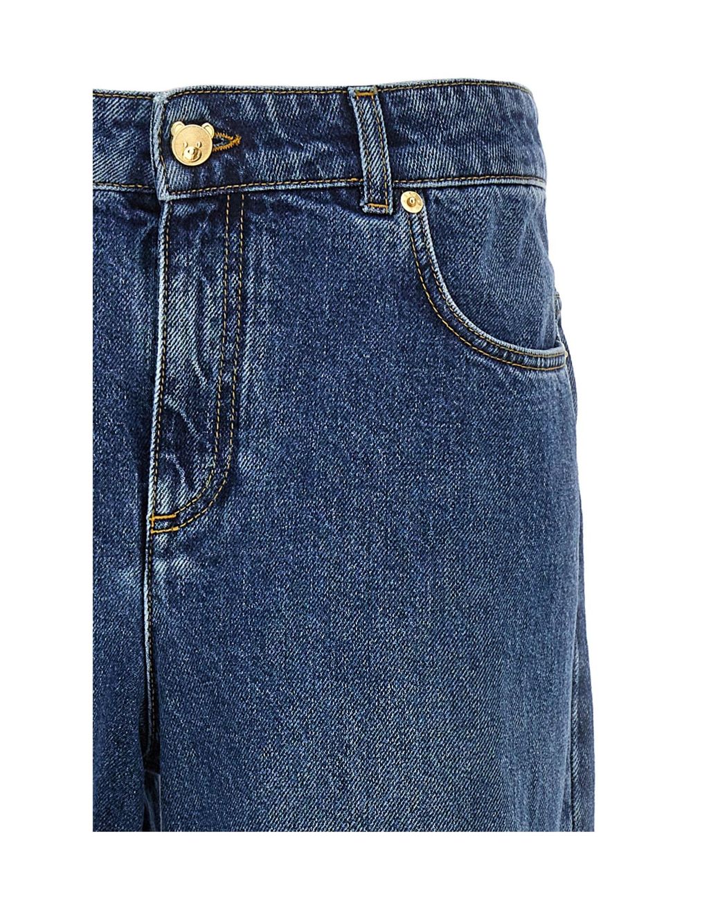 Moschino Blue Teddy Bear Button Wide-Leg Jeans
