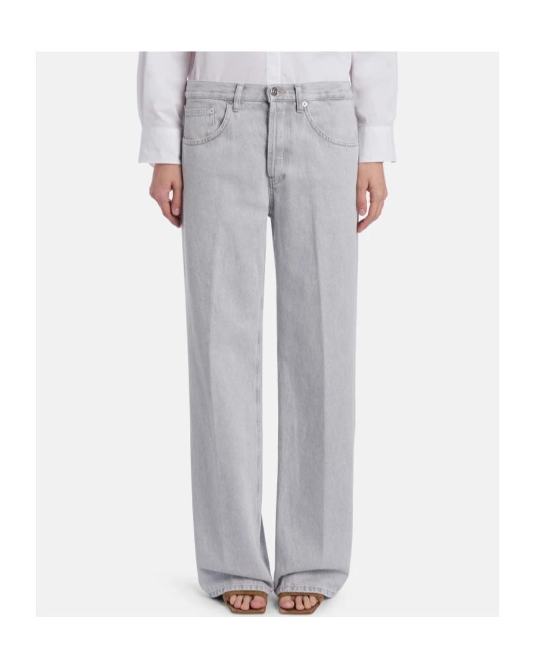 Dondup Gray Jacklyn Wide-Leg Rigid Denim Jeans