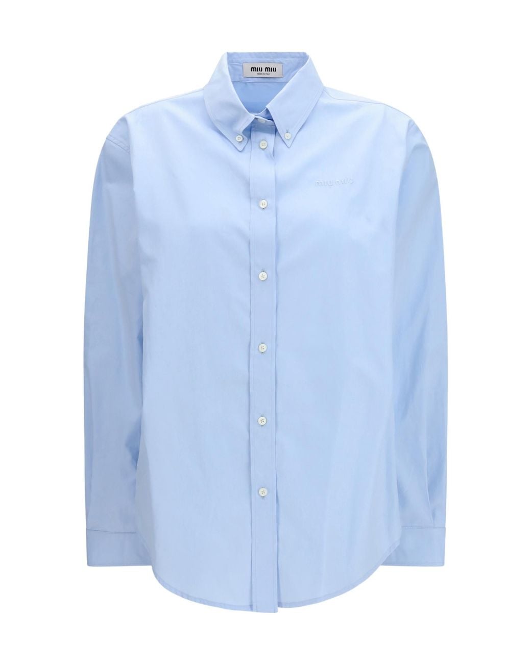 Miu Miu Blue Logo-Embroidered Button-Up Shirt
