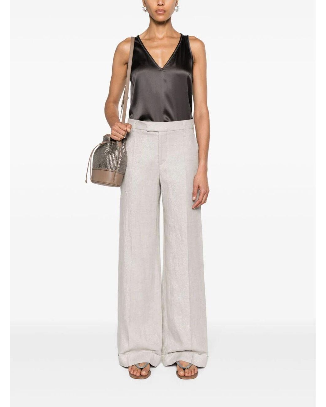 Brunello Cucinelli Gray Lurex Wide-Leg Trousers