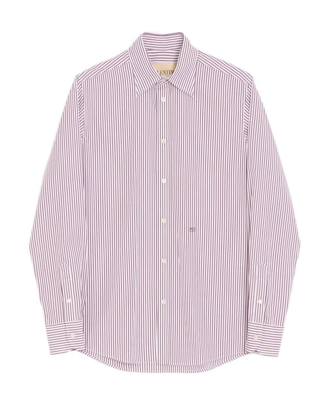 Valentino Pink Vlogo Embroidered Striped Shirt for men