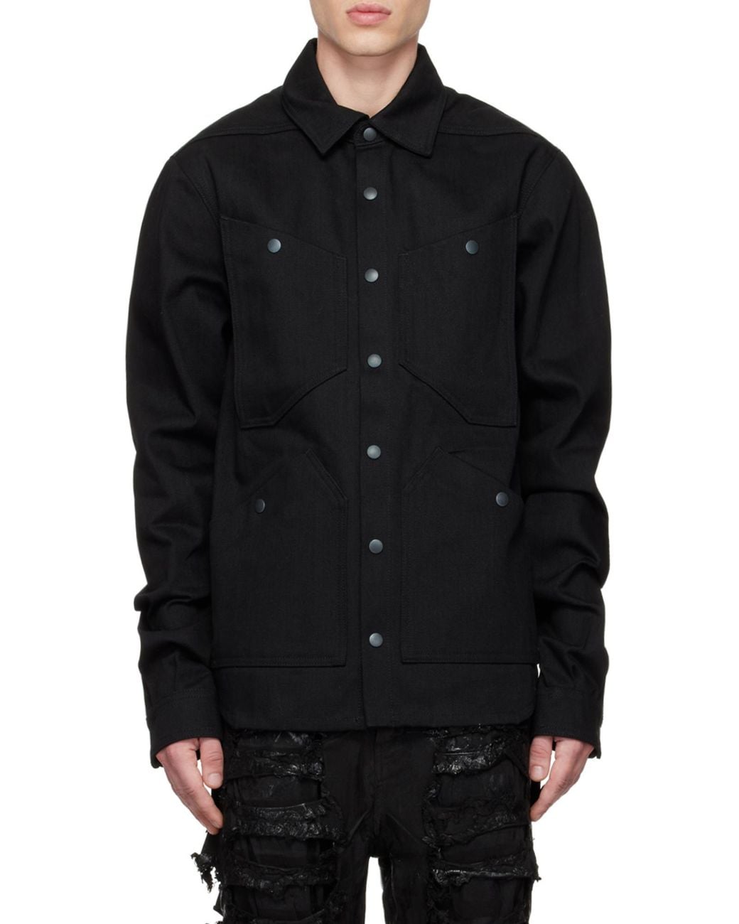Rick Owens Black Patch Pocket Cotton Shirt Jacket for men