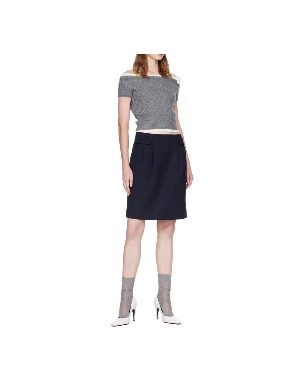 ShuShu/Tong Gray Shushu/Tong Bow Boat-Neck Knitted Top