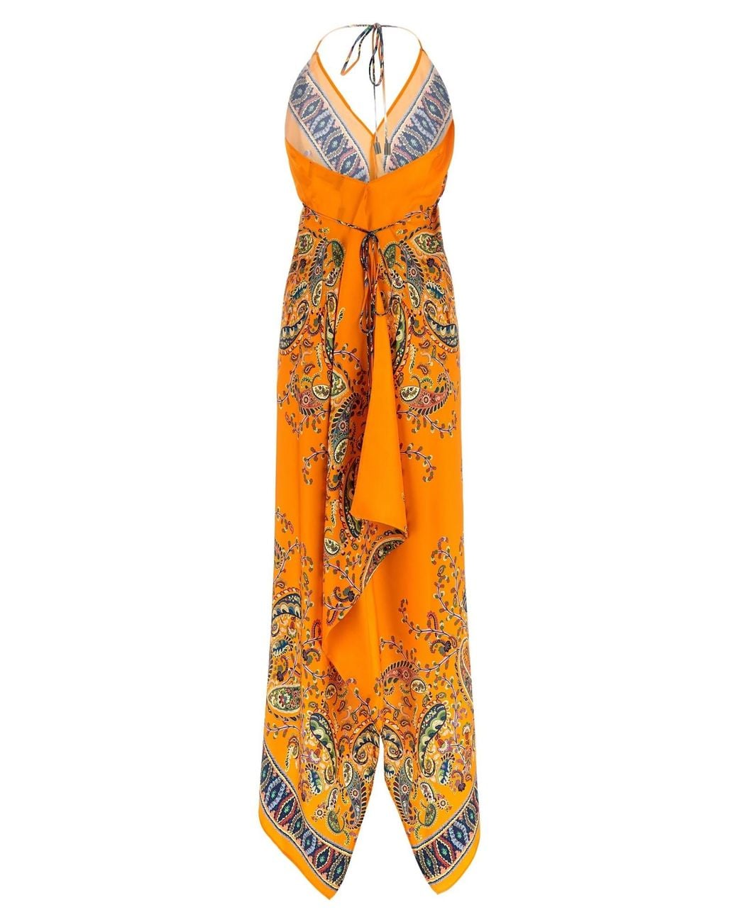 Etro Orange Paisley Printed Tie Fastened Midi Dress