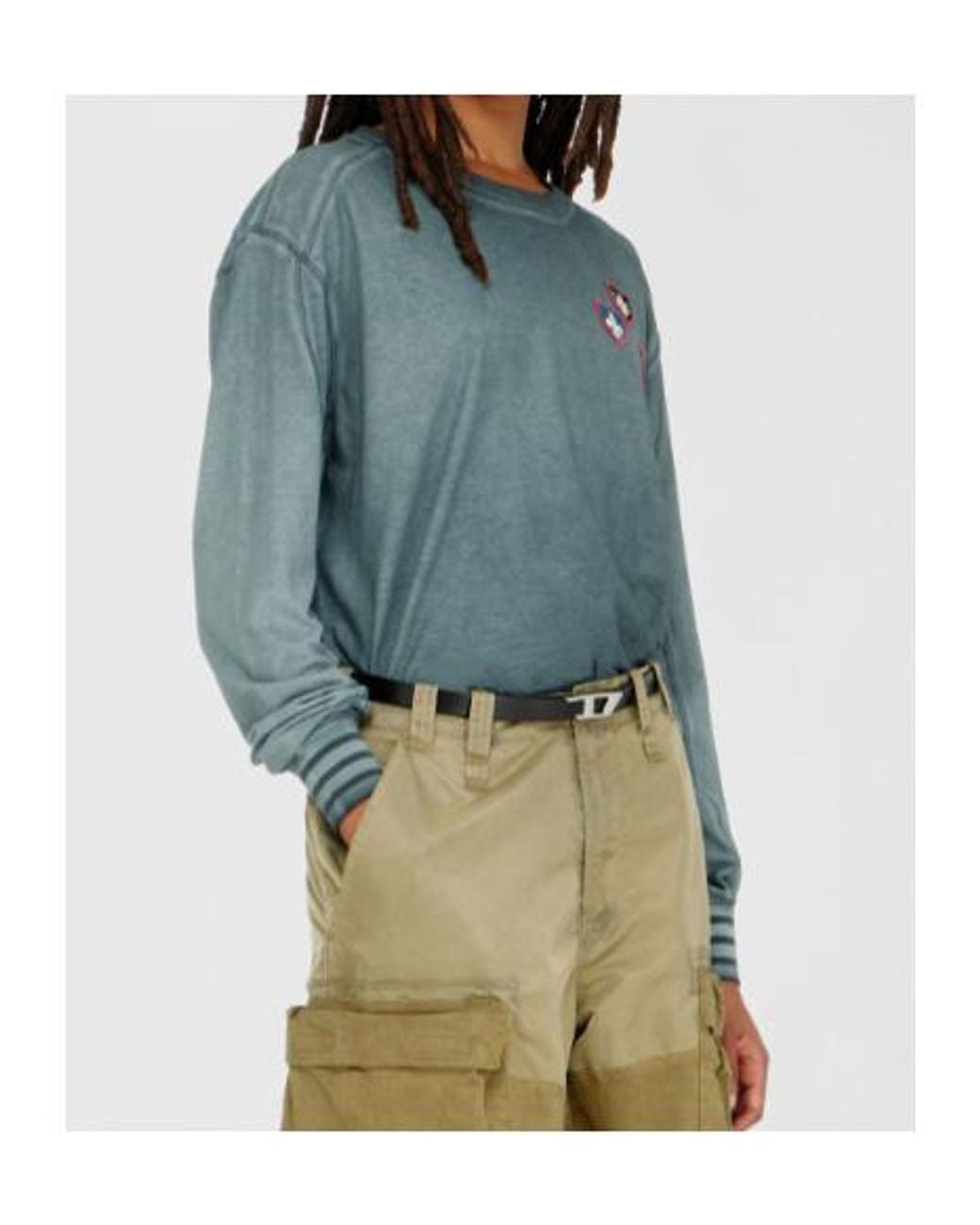 DIESEL Blue T-Shirt With Patches And Microwaffle Inserts