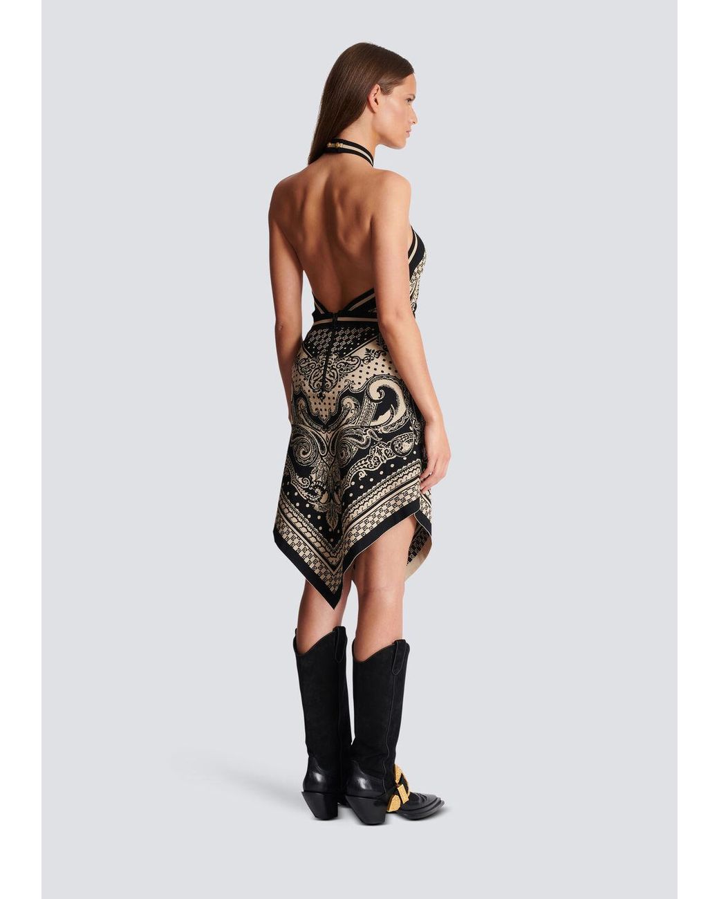 Balmain White Backless Knit Paisley Monogram Dress