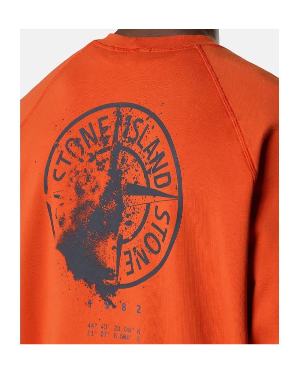 Stone Island Orange Oversized-Fit Crewneck Sweatshirt With 'Desert'Print for men
