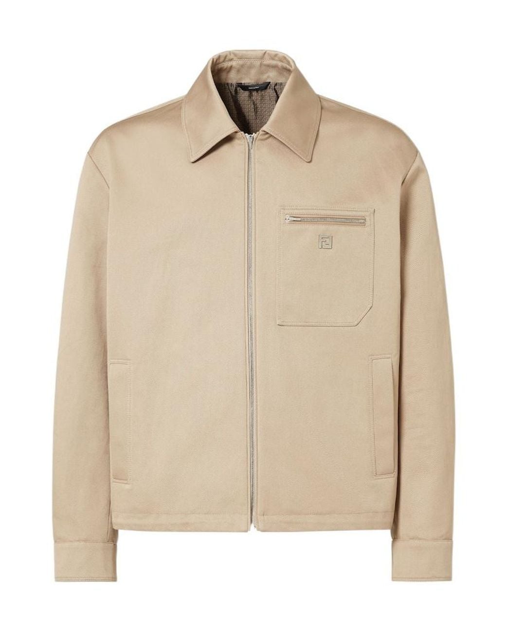 Fendi Ff Logo Plaque Zip-Up Blouson in Natural for Men | Lyst