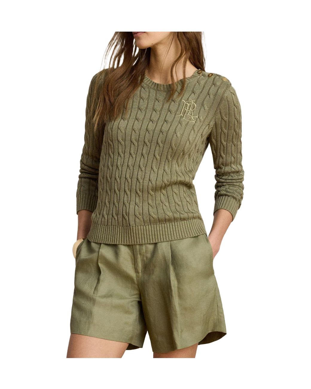 Ralph Lauren Green Classic Cable Knit Sweater