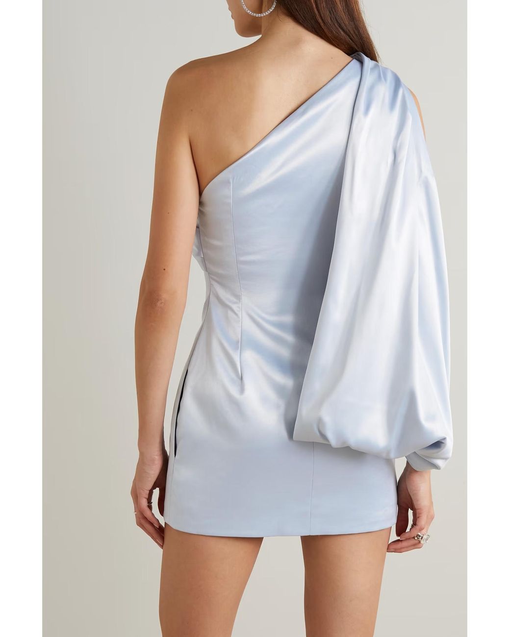 16Arlington Blue Blake One-Shoulder Draped Satin Mini Dress