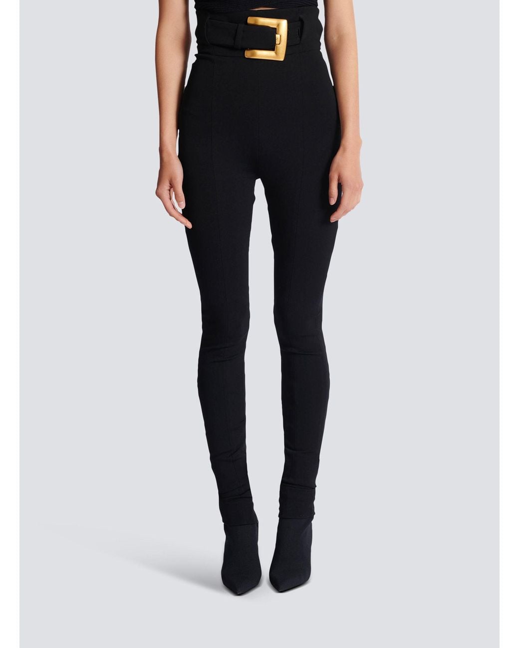 Balmain Black Stretch Belted Slim Trousers