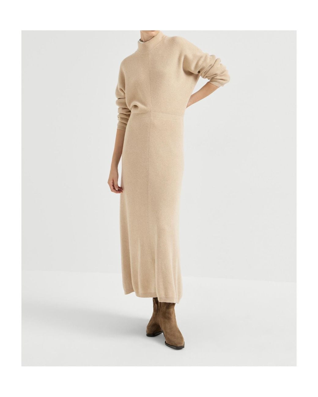 Brunello Cucinelli Natural Long-Sleeved Dress