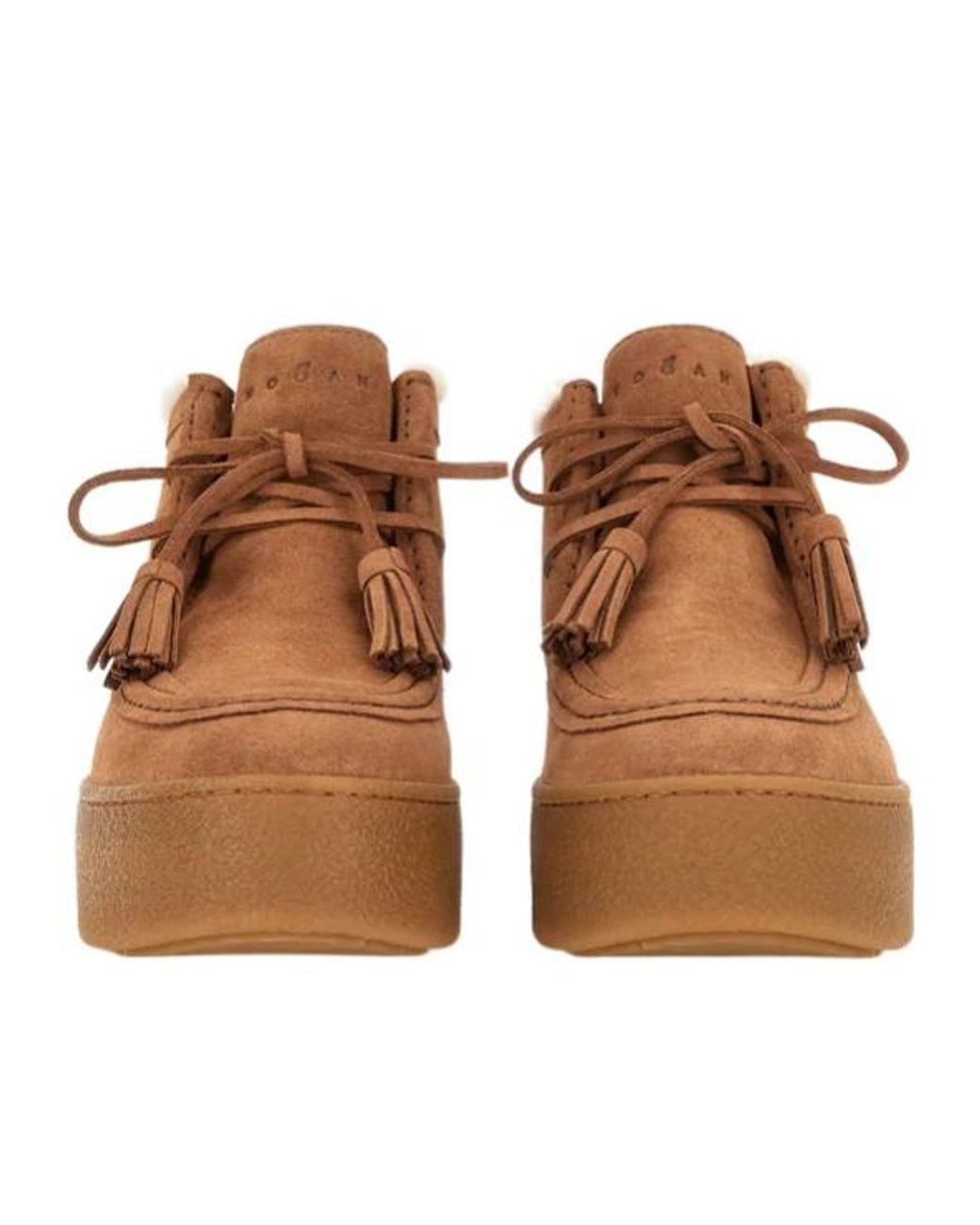 Hogan Brown Lace-Up Round Toe Boots