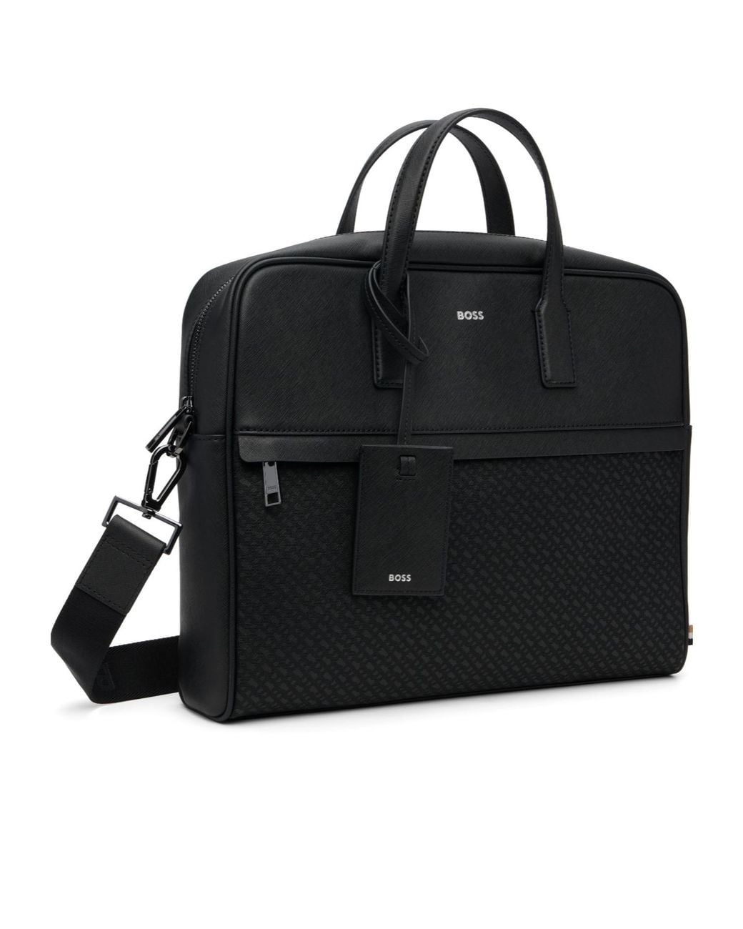 Boss Black Logo-Plaque Top-Handle Briefcase for men