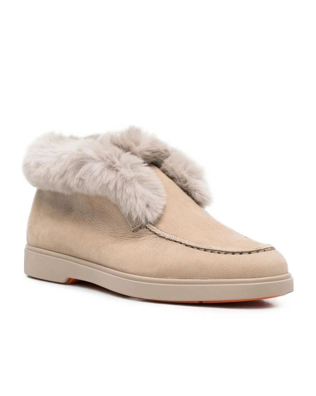 Santoni Natural Shearling-Trim Leather Loafers