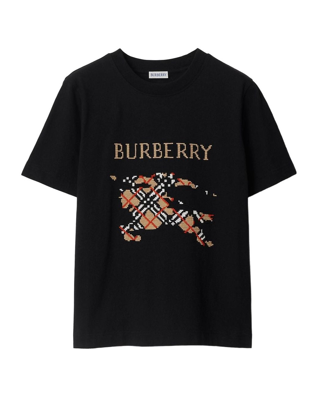 Burberry Black Logo Embroidered Checked T-Shirt