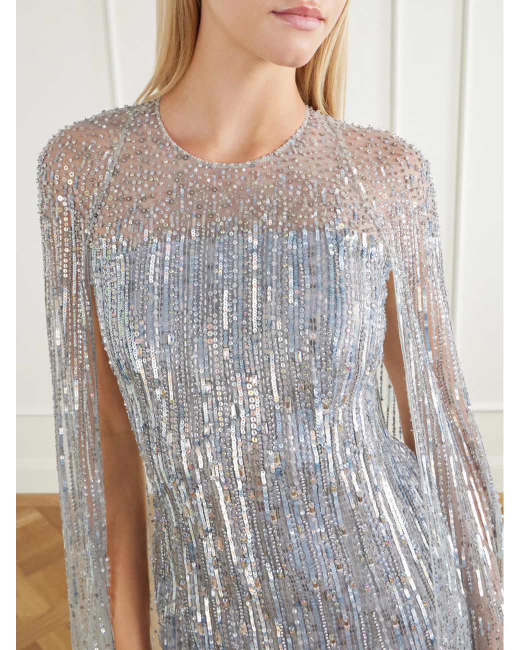 Jenny Packham Gray Sequin-Embellished Gown