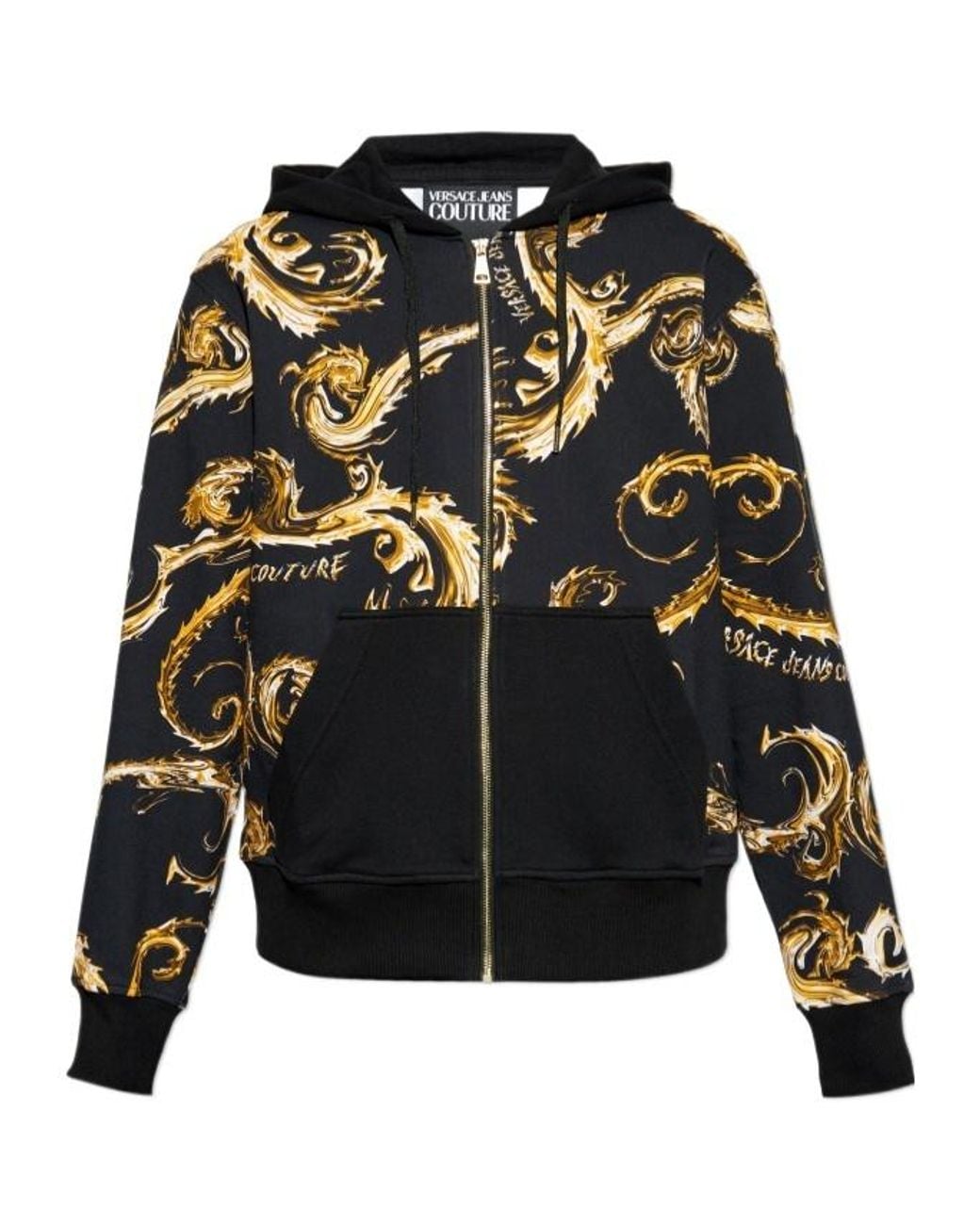 Versace Jeans Black Long-Sleeved Hooded Hoodie for men