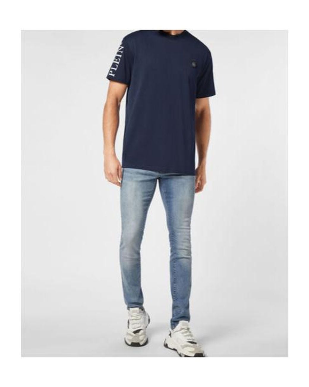 Philipp Plein Blue Logo-Patch Cotton T-Shirt for men
