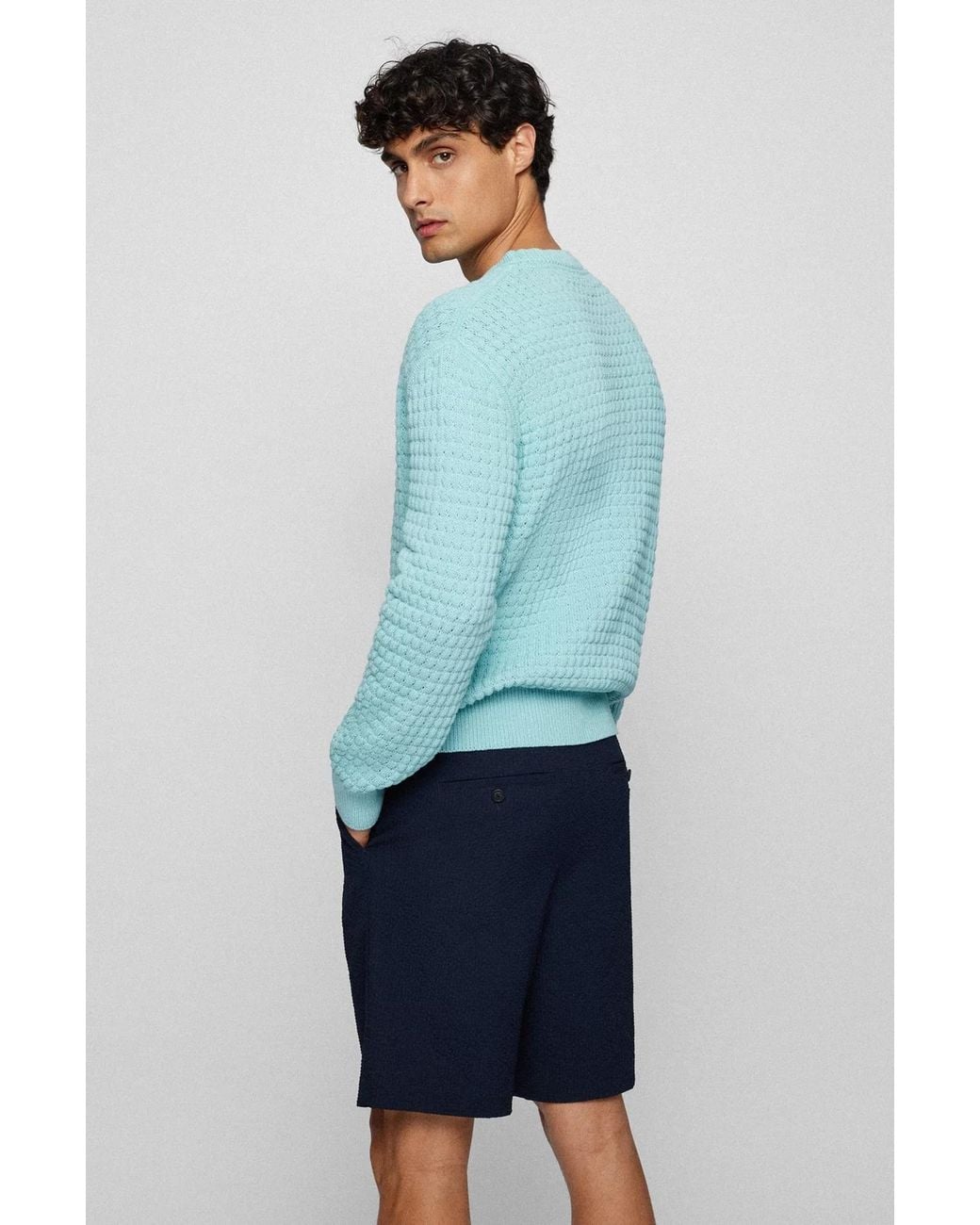 Boss Blue Crew Neck Knit Sweater for men