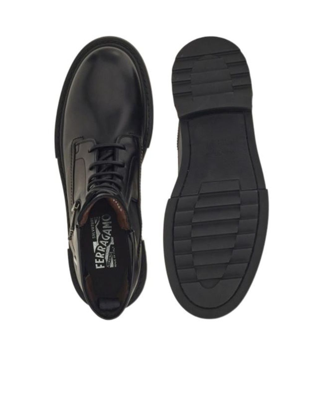 Ferragamo Black Ferragamo Gancini Buckle Lace-Up Combat Boots for men