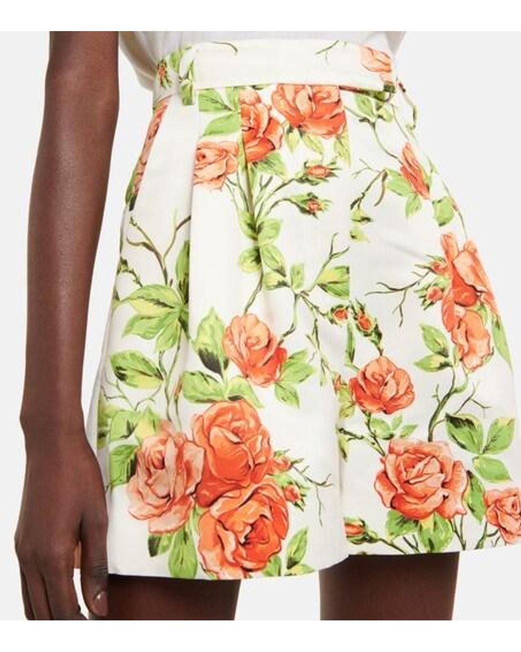 Emilia Wickstead White Elliot Floral Taffeta Faille Shorts