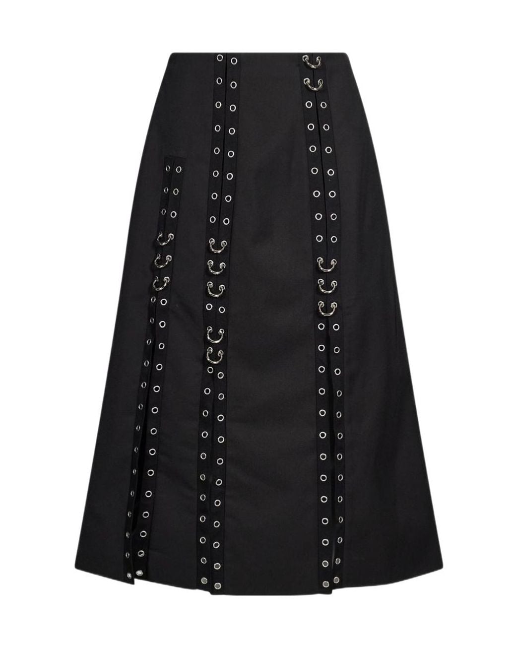 Simone Rocha Black Eyelet-Embellished Hoop-Detail A-Line Midi Skirt