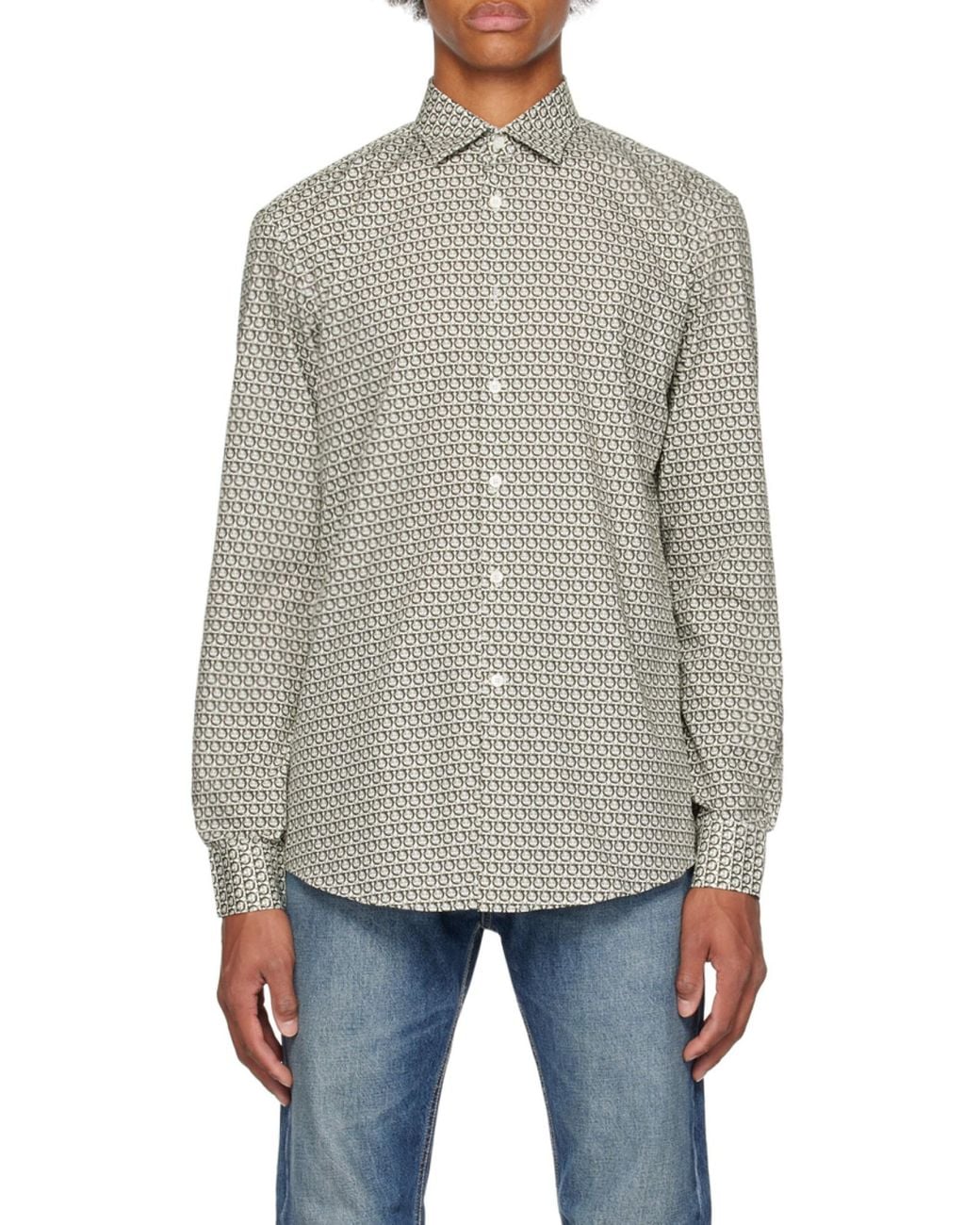 Ferragamo Gray Patterned Cotton Shirt for men