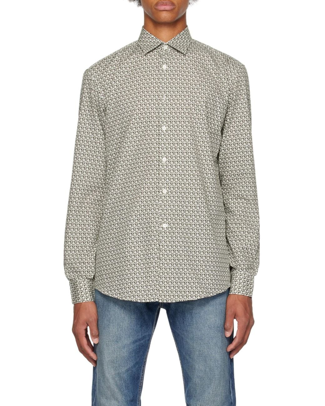 Ferragamo Gray Patterned Cotton Shirt for men