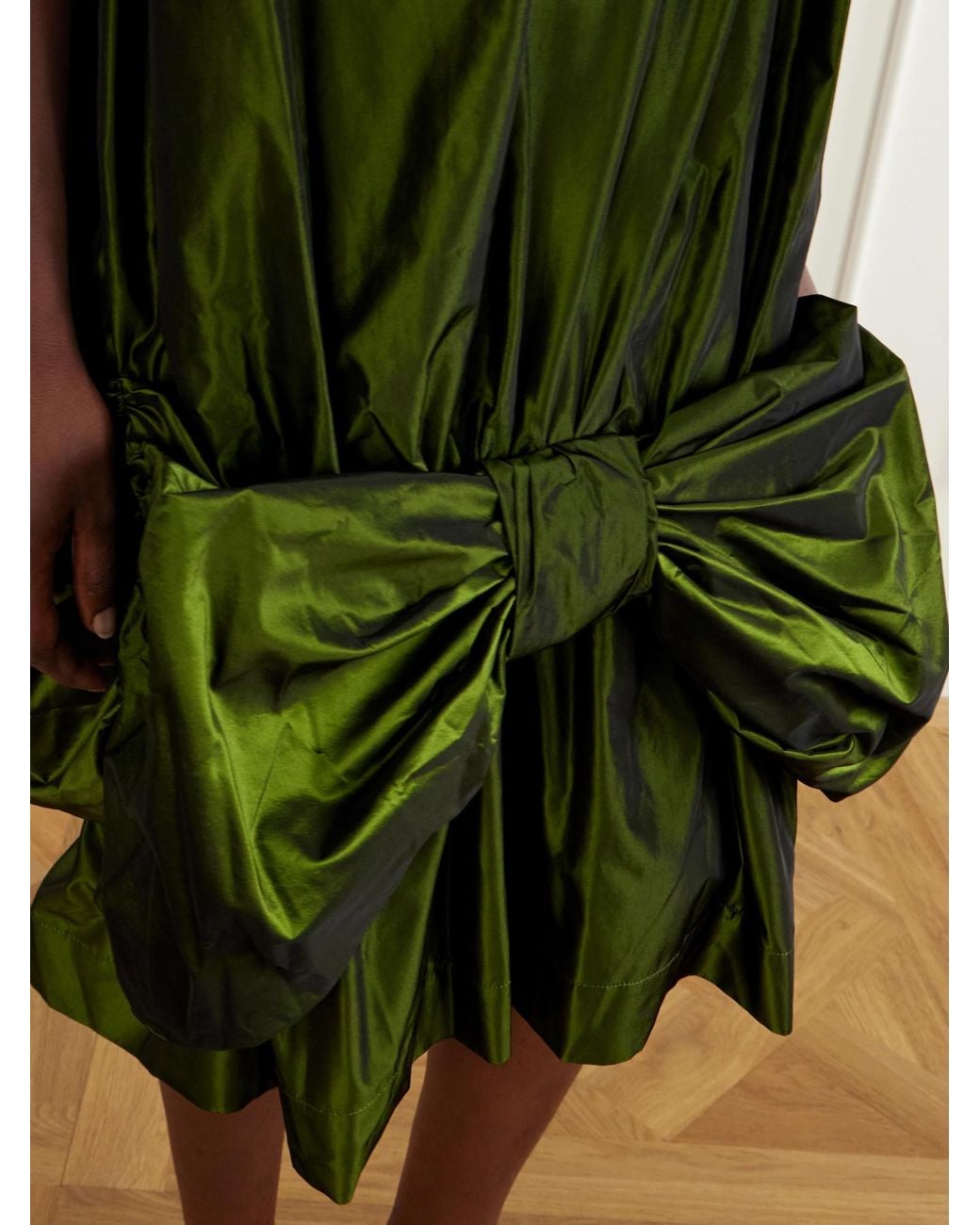 Simone Rocha Green Bow-Detailed Taffeta Midi Dress