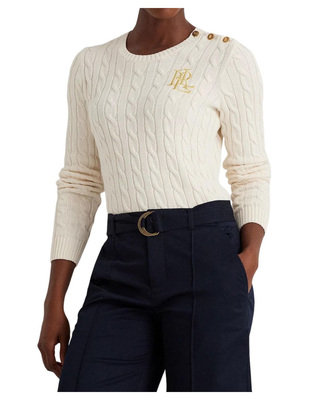 Ralph Lauren White Lauren Logo Embroidered Knitted Jumper
