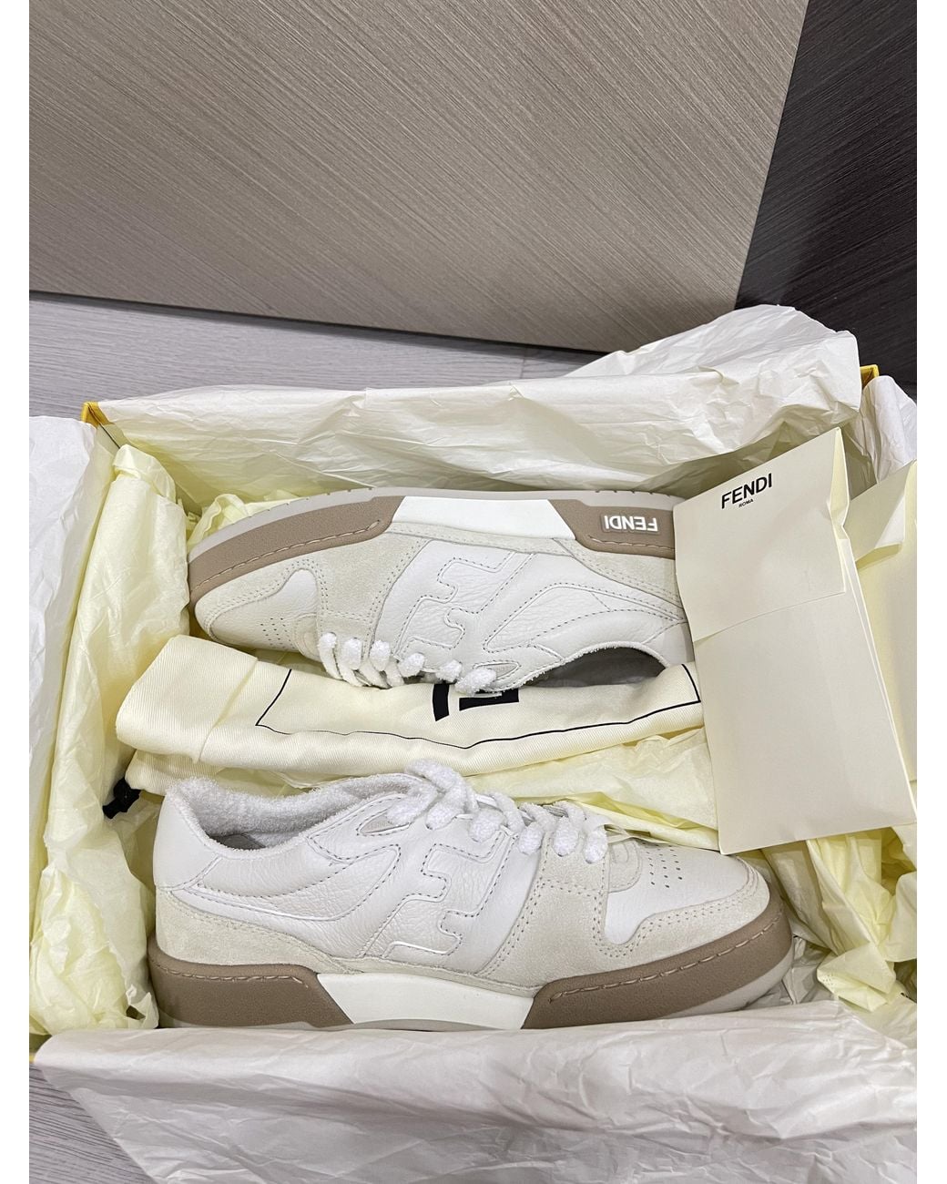 Fendi White Round Toe Lace-Up Sneakers